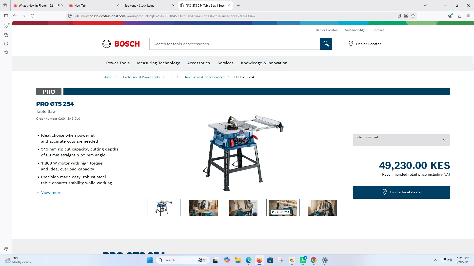 PRO GTS 254 BOSCH TABLE SAW