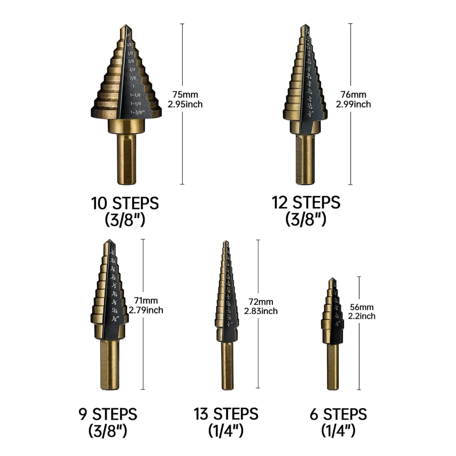 Titanium-Coated Step Drill Bit Set