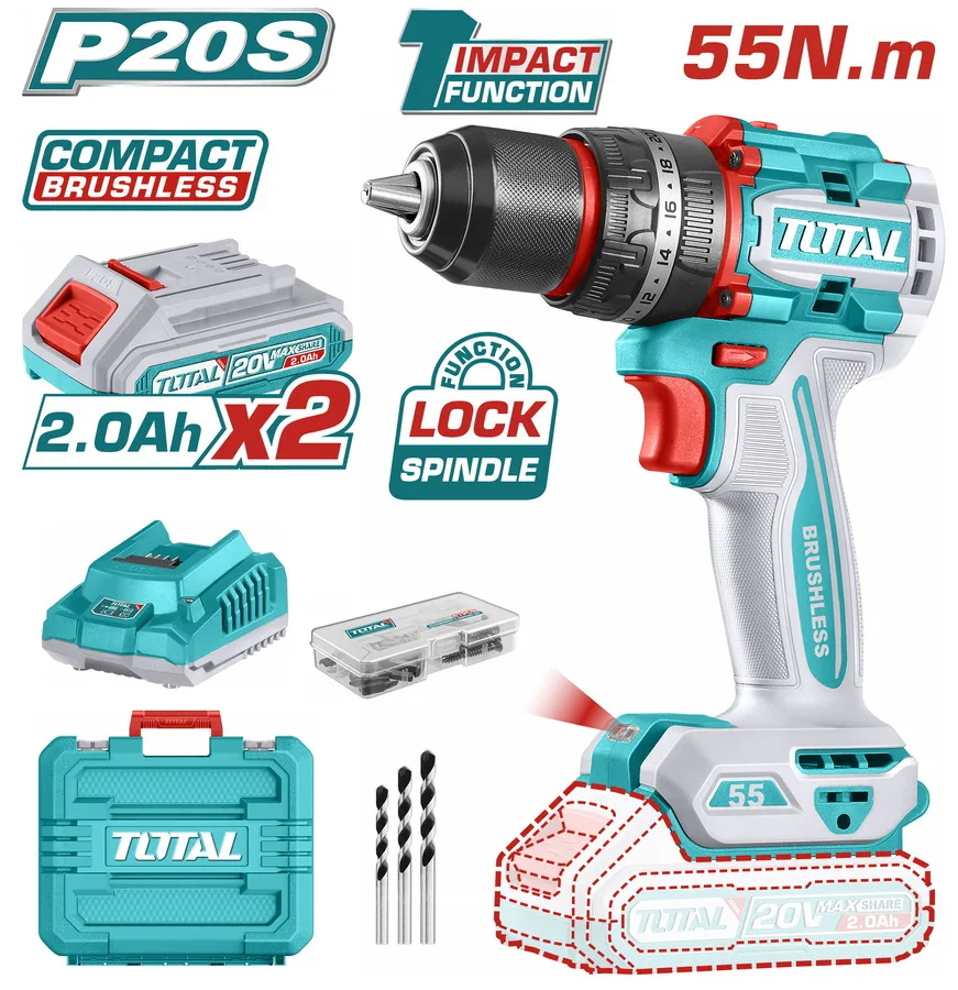 TOTAL TIDLI20558 – 20 V Compact Brushless Cordless Impact Drill