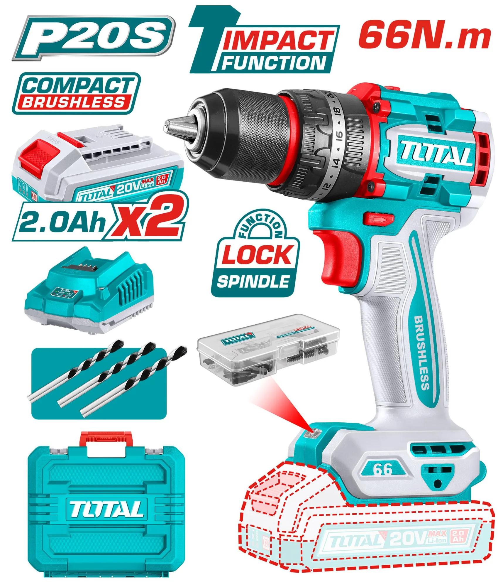 TIDLI20668 20V Compact Brushless Cordless Impact Drill