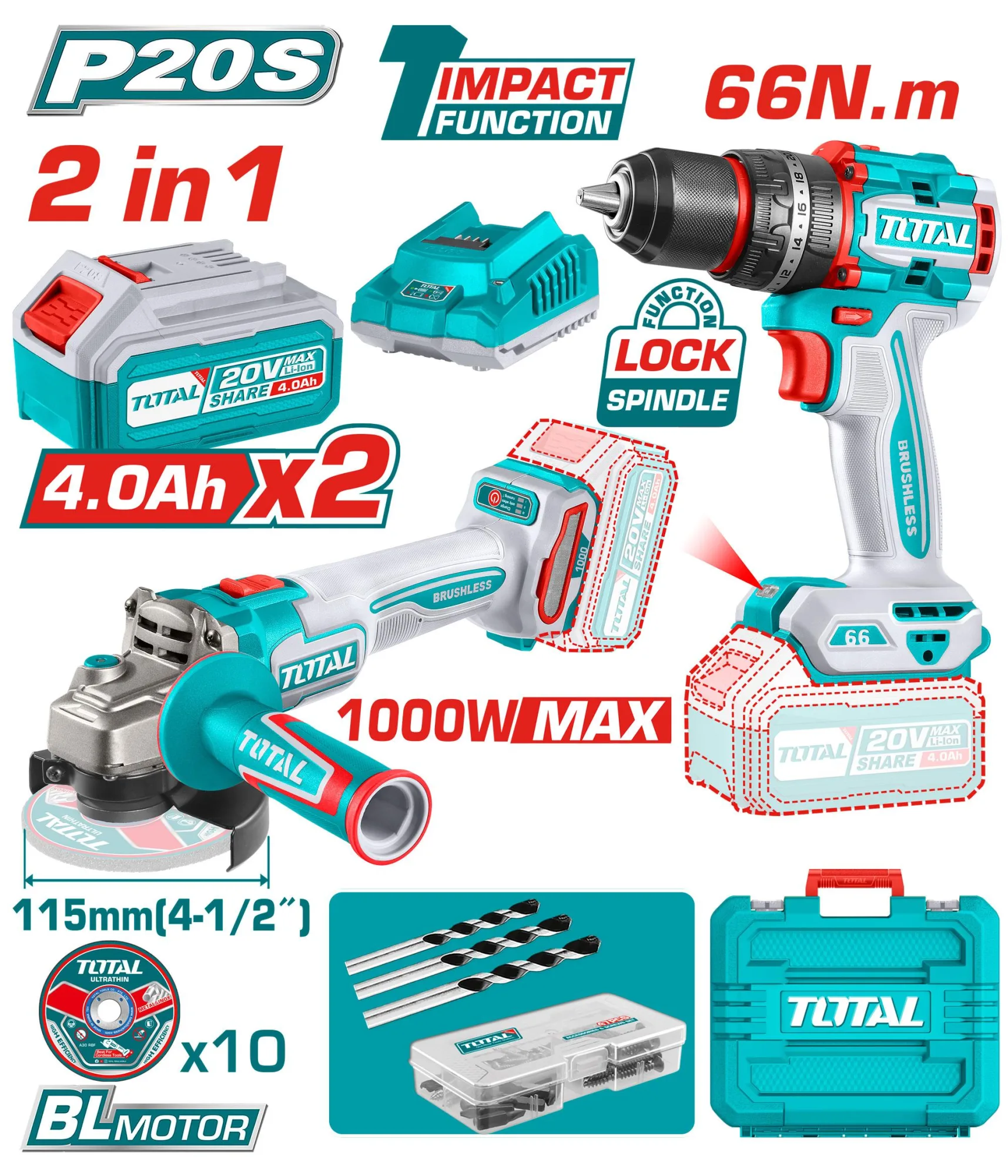 TCKLI20273 20V Cordless 2-Piece Combo Kit