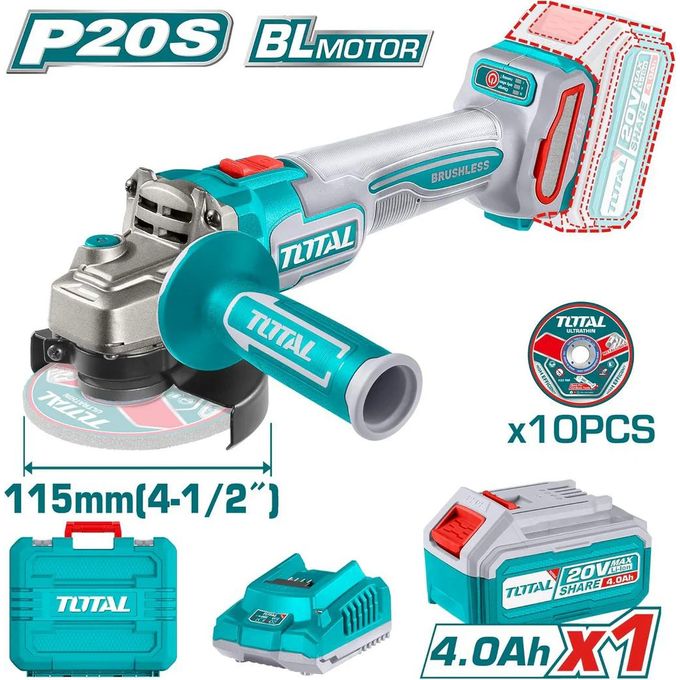 TOTAL TAGLI211541 Cordless Angle Grinder (20V, 115mm)