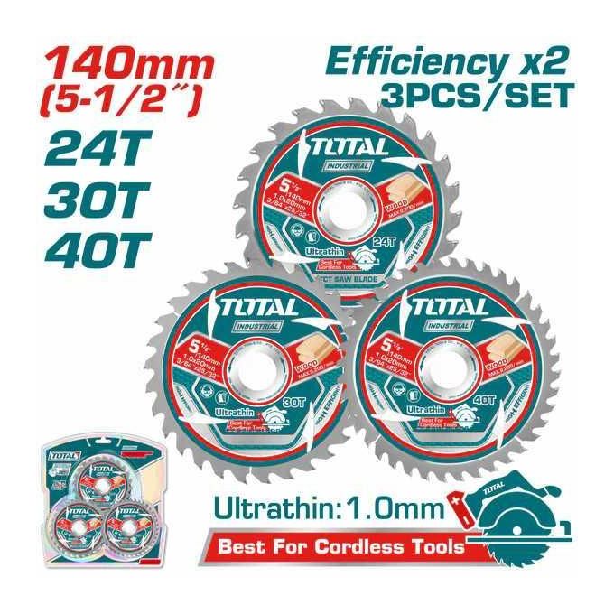 TOTAL TAC236140 140mm Ultra-Thin TCT Saw Blade Set (3pcs)