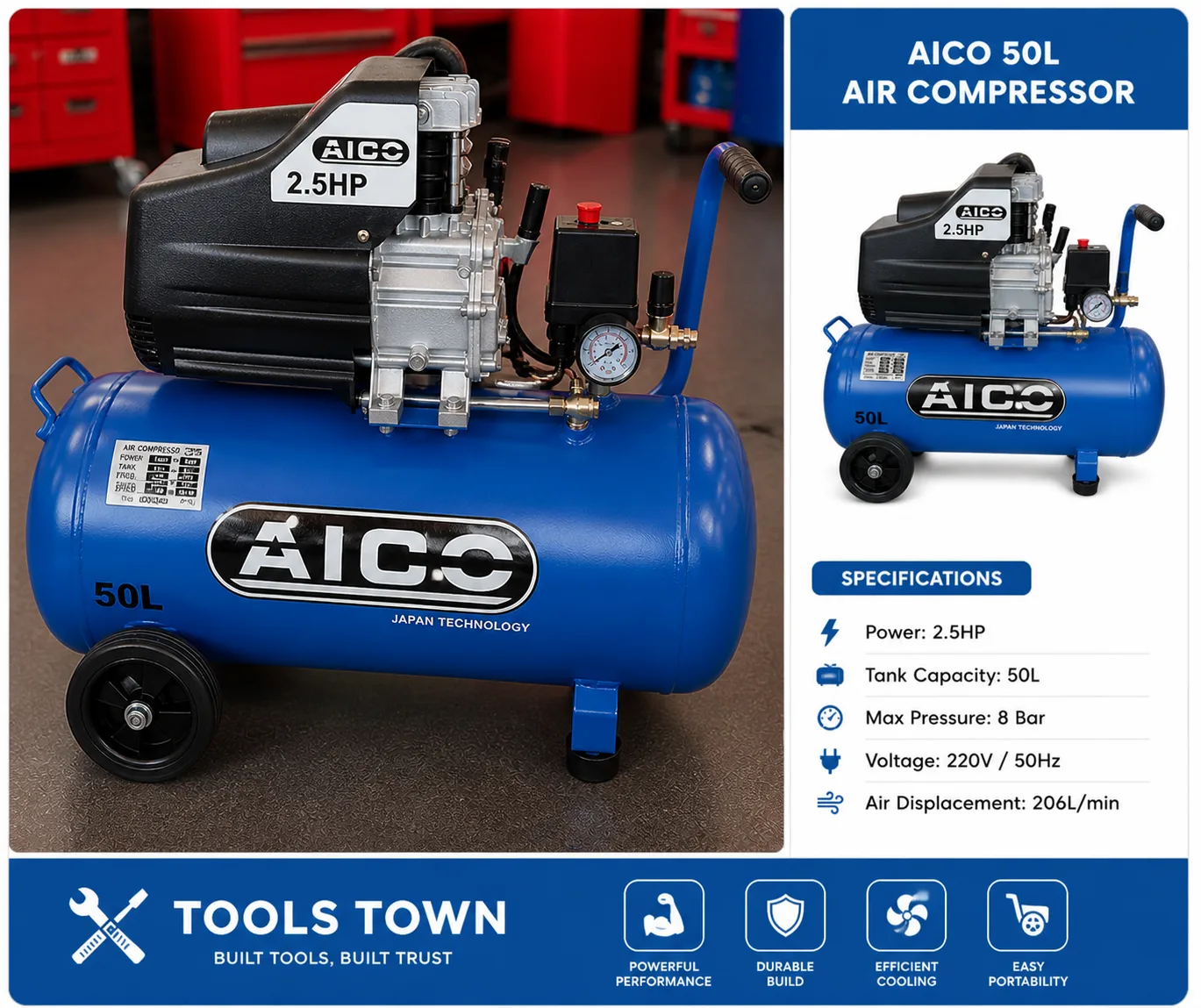 AICO 50L Direct Driven Air Compressor 2.5HP